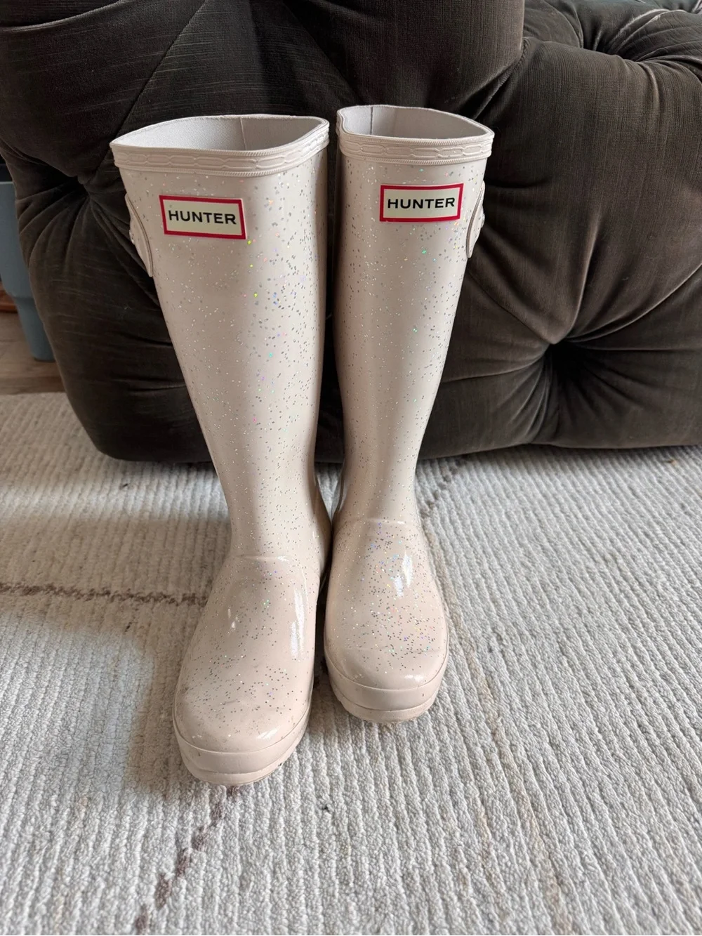 Hunter White Glitter Knee-High Rain Boots